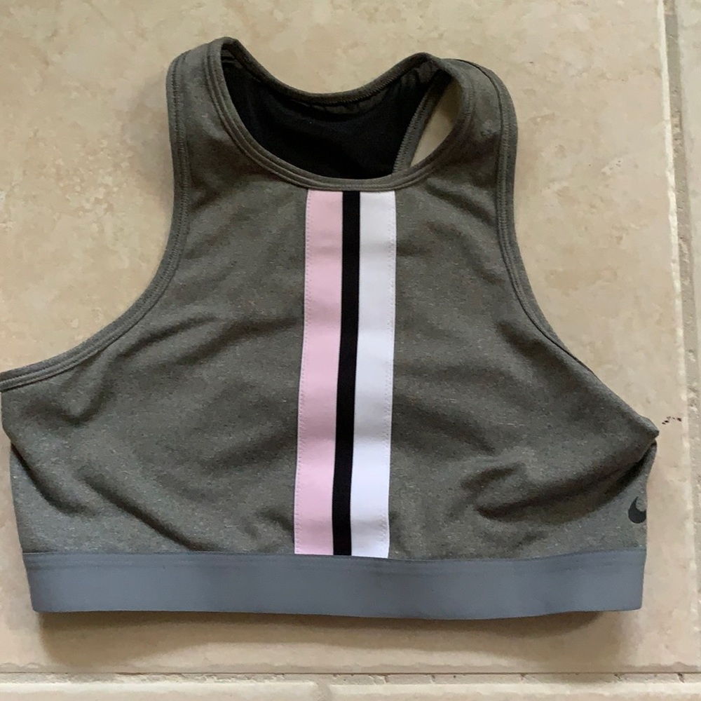 Nike Gray with Stripes High Neck Sports Bra Size Medium